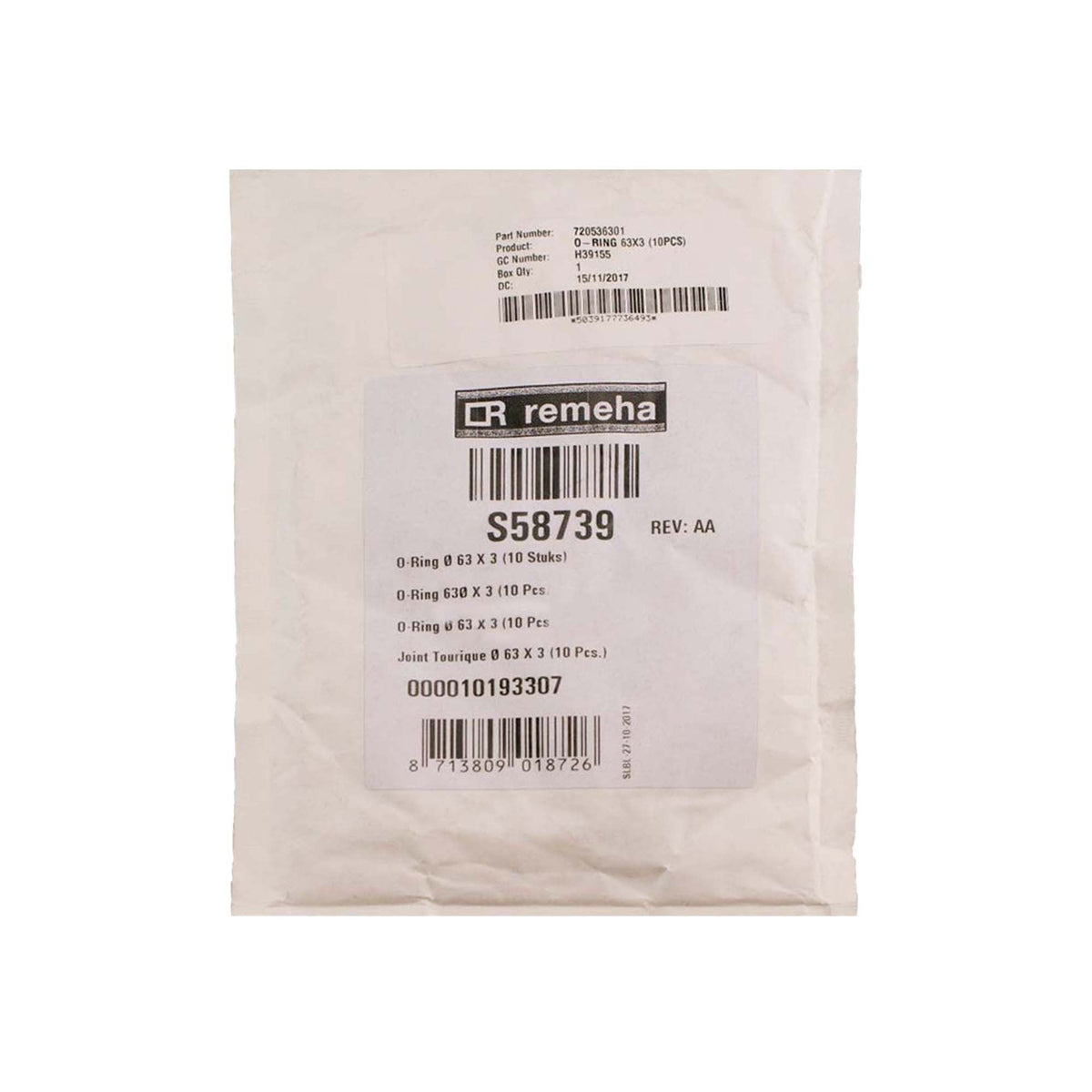 Baxi Potterton O'Ring 63X3 10 Pcs 720536301