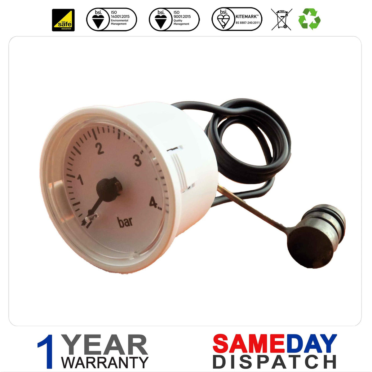 Ferroli Domicondens 26C HE F24 & F28 0-4 Bar Pressure Gauge 39818210