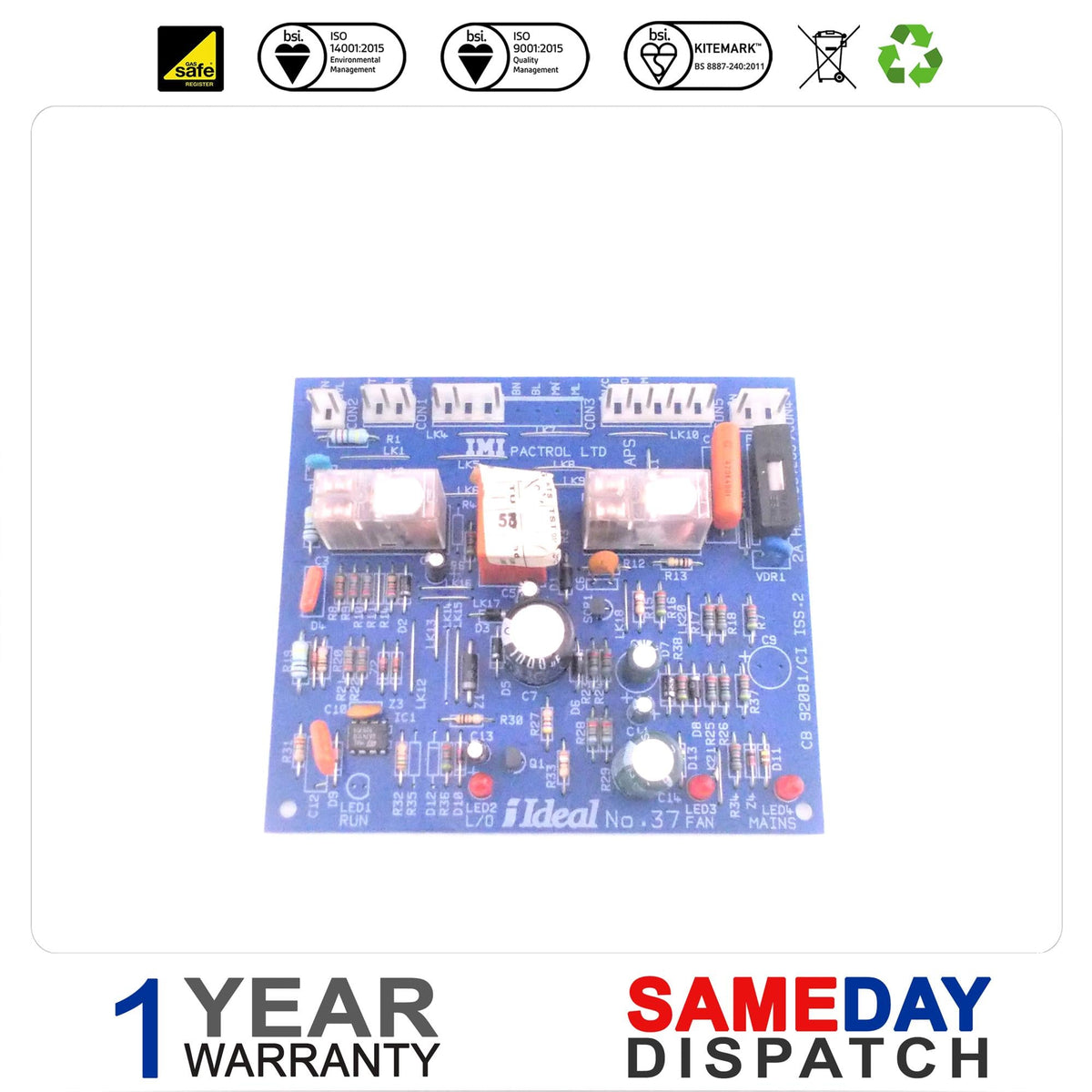 IDEAL MINIMISER 30 40 50 60 70 & 80 FF BOILER PCB (NO :37) 075174 WAS 111748