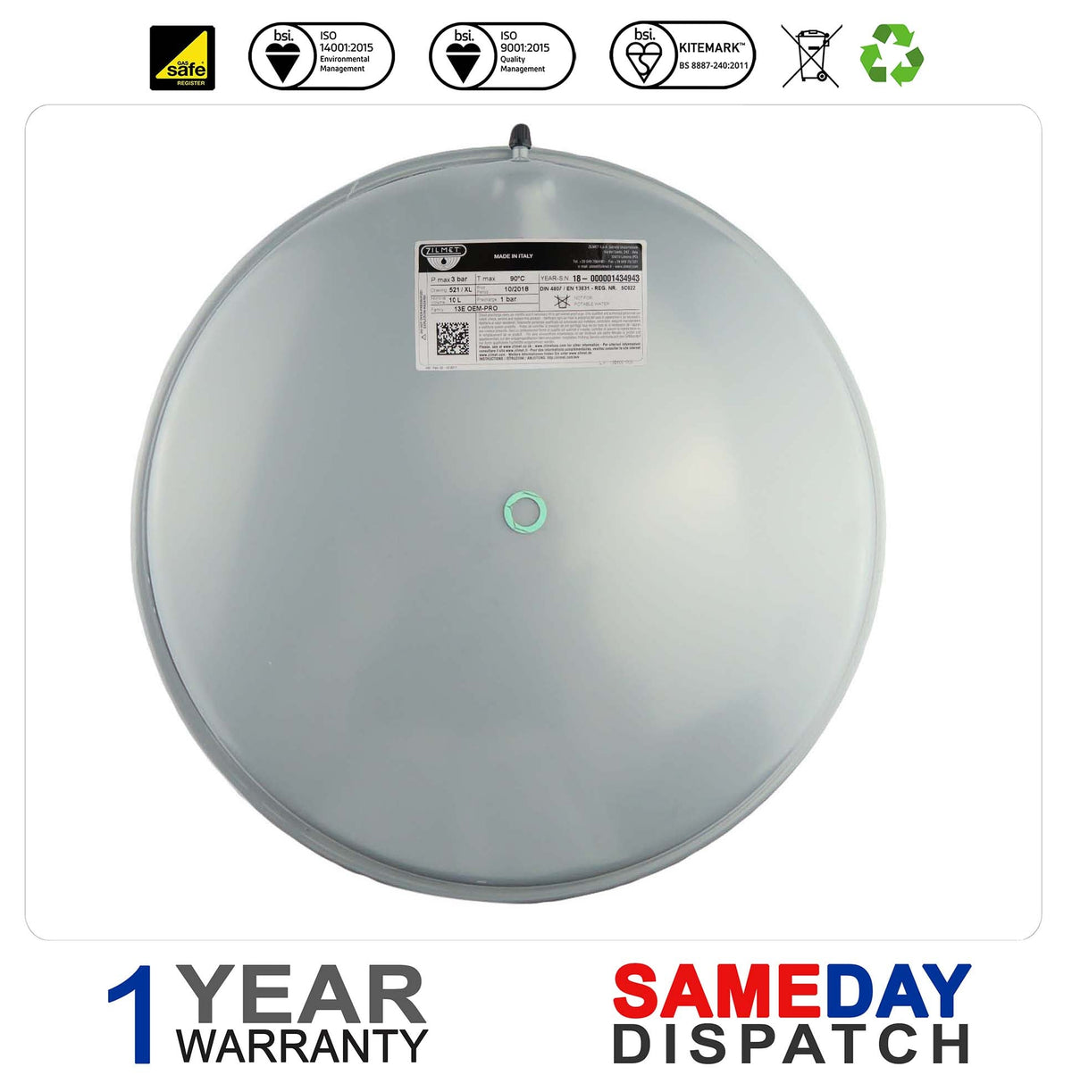 FERROLI OPTIMAX HE PLUS 35S BOILER EXPANSION VESSEL (10 L) 39809690