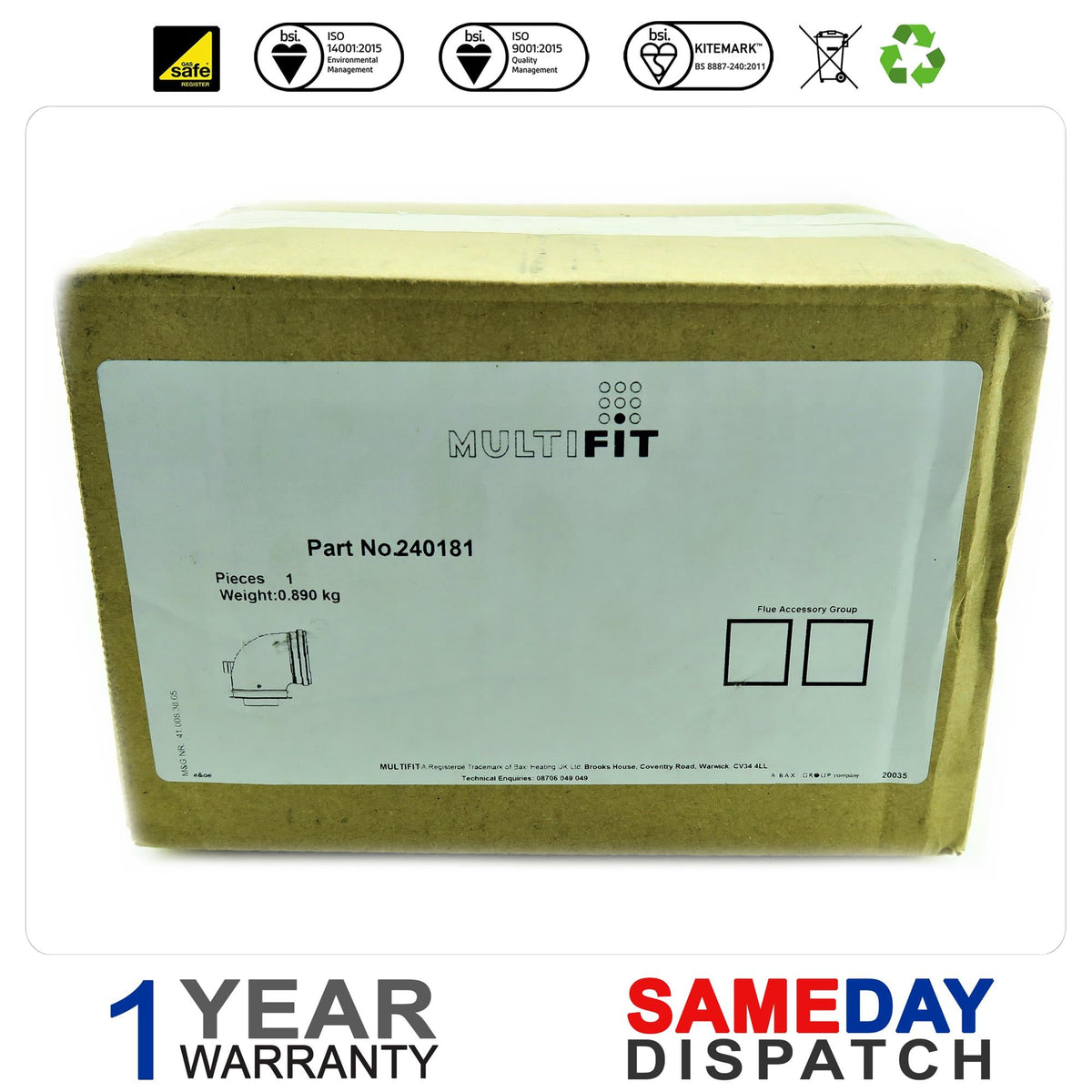 BAXI FLUE ELBOW BOILER KIT 240181