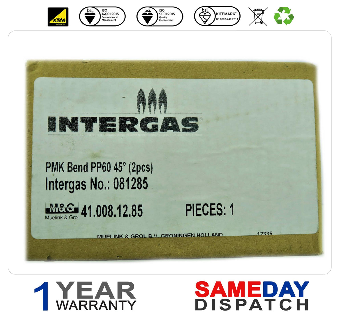 Intergas Pmk 45 Degrees Bend (2pcs) PP60