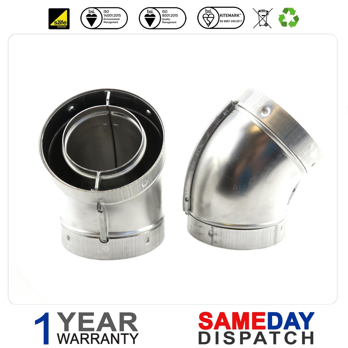Worcester - CDi CBi Si SBi HiFLO 45 Deg Flue Elbow (Pair) 77161910140